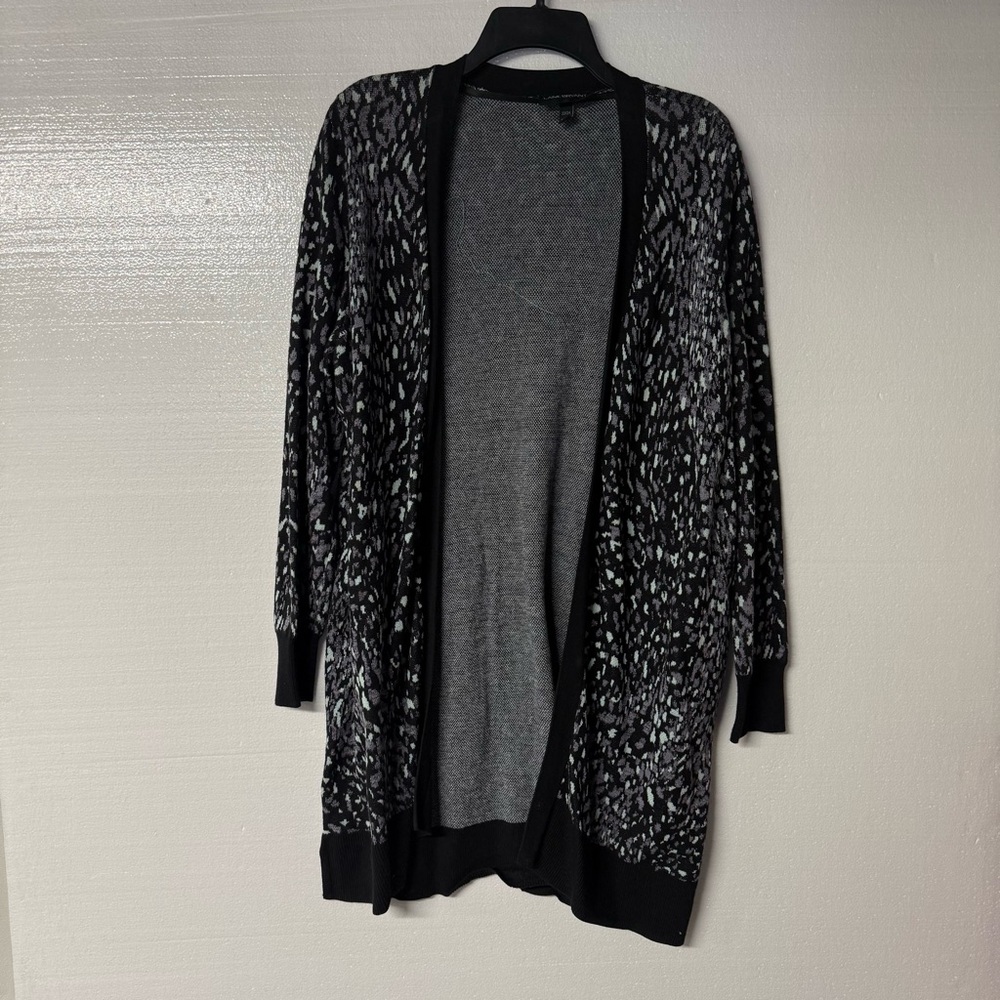 Lane Bryant Cardigan Women 22 Black Shimmer Geometric Print Yarn Mix Open Front
